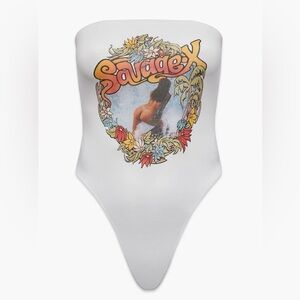 Savage X Fenty “Summer Heat” Strapless Bodysuit Teddy – Hazy White (1X)